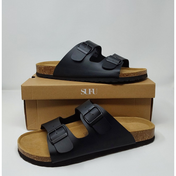 SUFU Other - SUFU Black Nappa Leather Double Strap Sandals Men's Size 13 Cork Footbed NIB